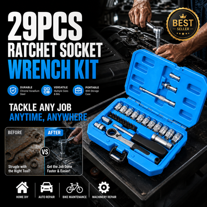29pcs Ratchet Socket Wrench Kit – Car Repair & DIY 🛠️