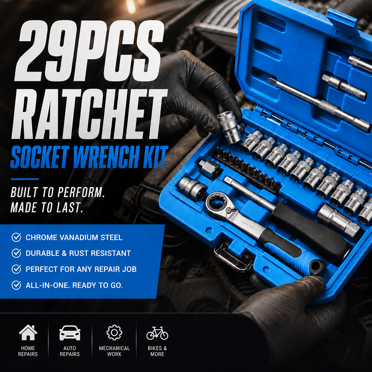 29pcs Ratchet Socket Wrench Kit – Car Repair & DIY 🛠️