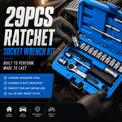 29pcs Ratchet Socket Wrench Kit – Car Repair & DIY 🛠️